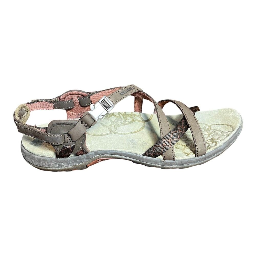 Merrell Sandals Women 10 Jacardia Dark Earth Strappy Leather Hiking Trail J57606